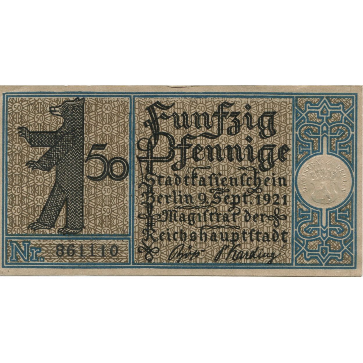 Banknote, Germany, Berlin Stadt, 50 Pfennig, Maison, 1921, 1921-09-09