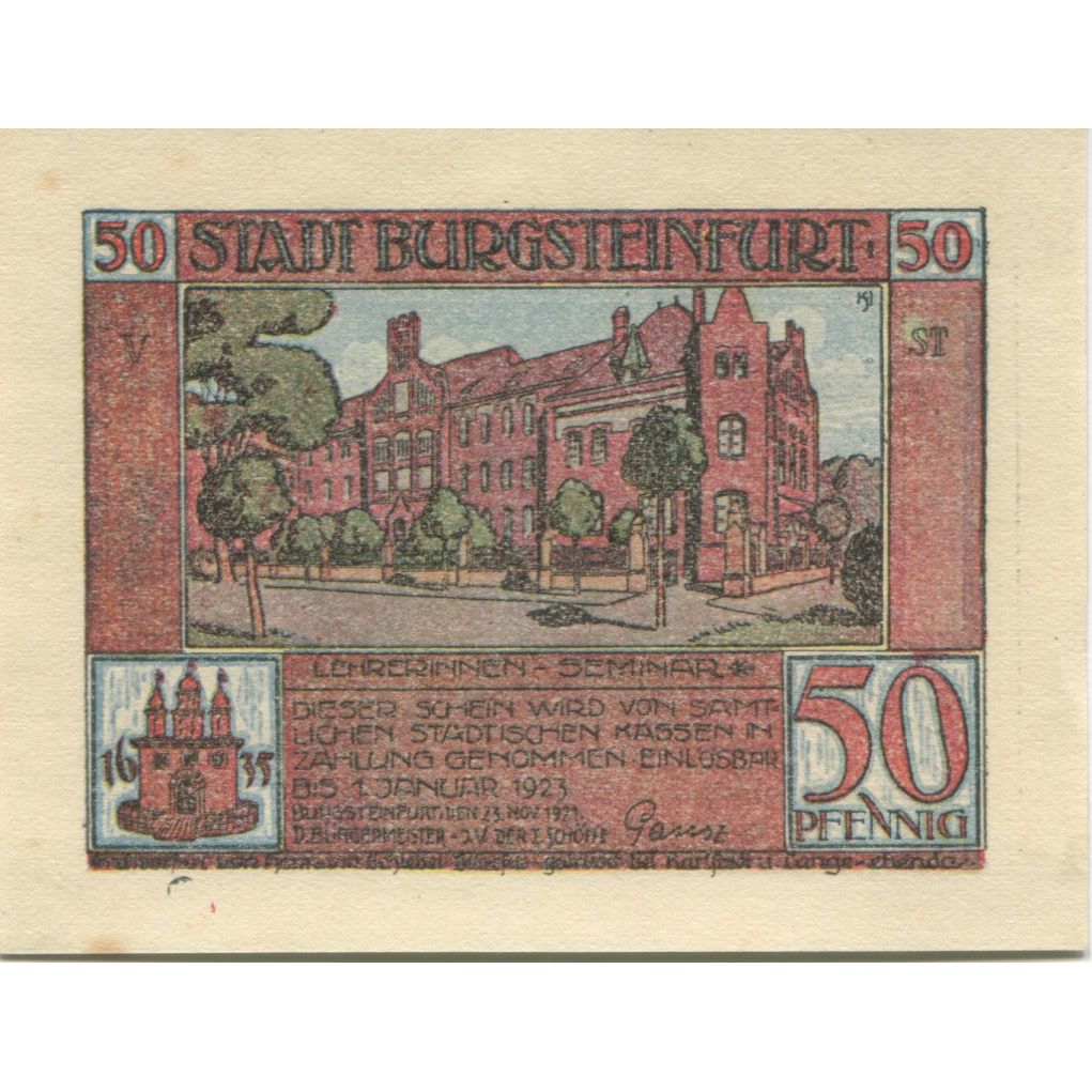 Banknote, Germany, Burgsteinfurt Stadt, 50 Pfennig, personnage 2, 1923