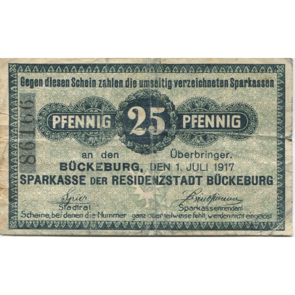 Banknote, Germany, Buckeburg Sparkasse, 25 Pfennig, Texte, 1917, 1917-07-01