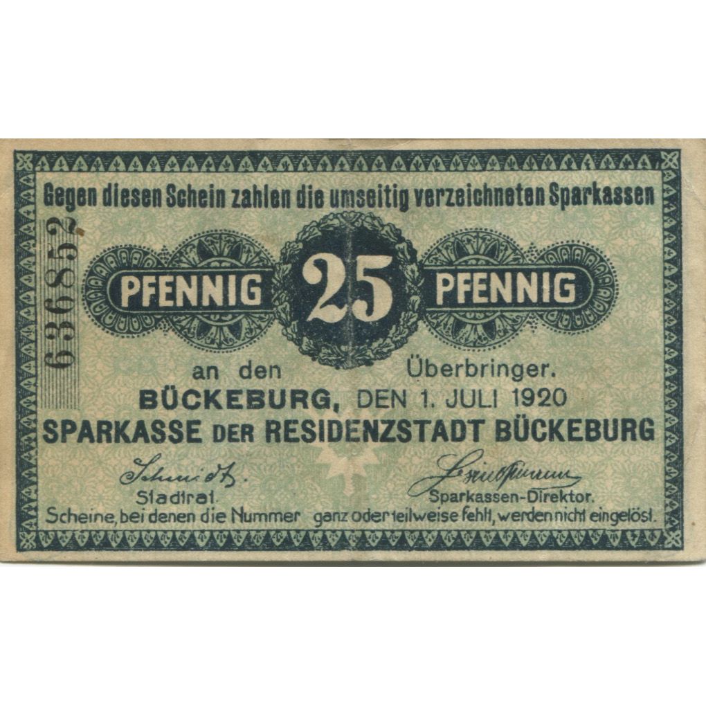 Banknote, Germany, Buckeburg Sparkasse, 25 Pfennig, texte 1, 1917, 1917-07-01