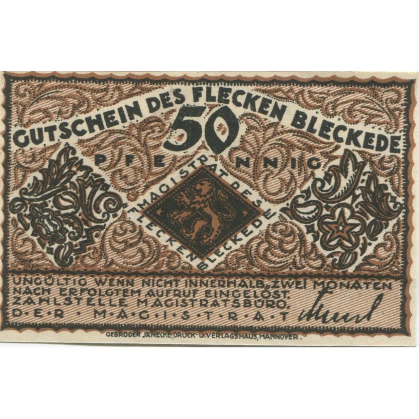 Banknote, Germany, Bleckede Flecken, 50 Pfennig, Maison, undated (1921)
