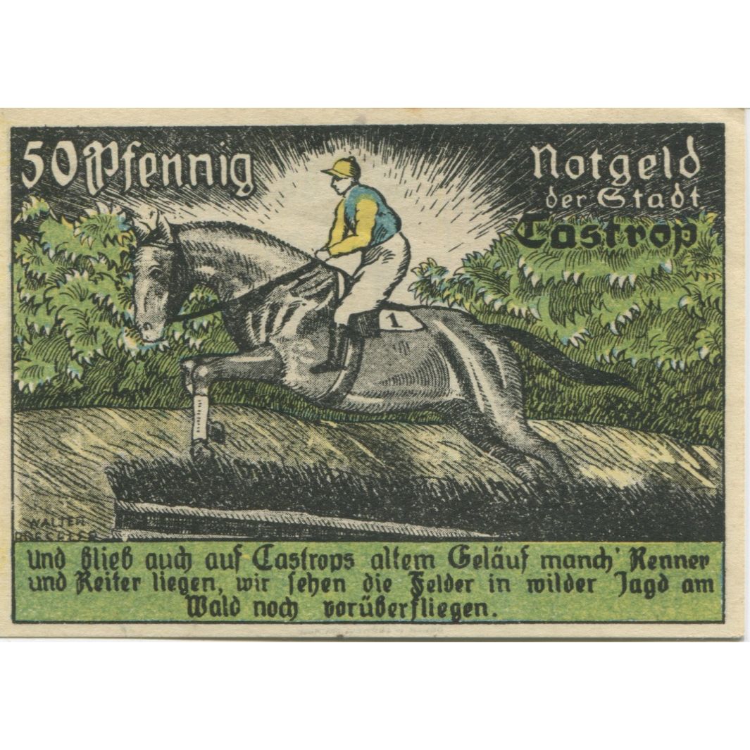 Banknote, Germany, Castrop Stadt, 50 Pfennig, cavalier, 1921, 1921-03-24