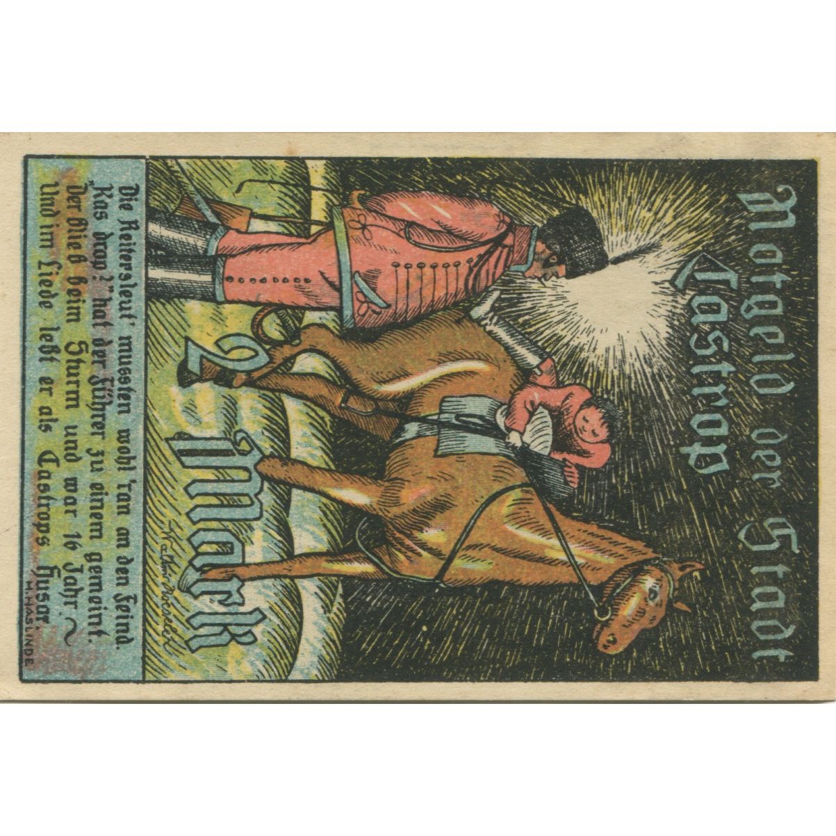 Banknote, Germany, Castrop Stadt, 2 Mark, cavalier, 1921, 1921-03-24, AU(55-58)