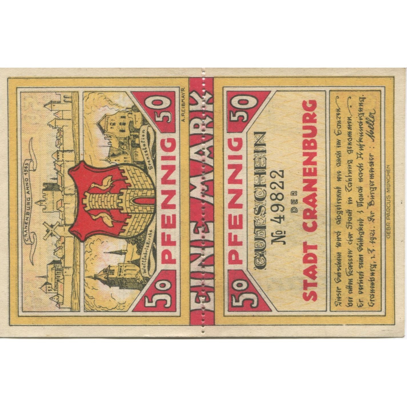 Banknote, Germany, Cranenburg Stadt, 1 Mark, Blason 2, 1921, 1921-02-01