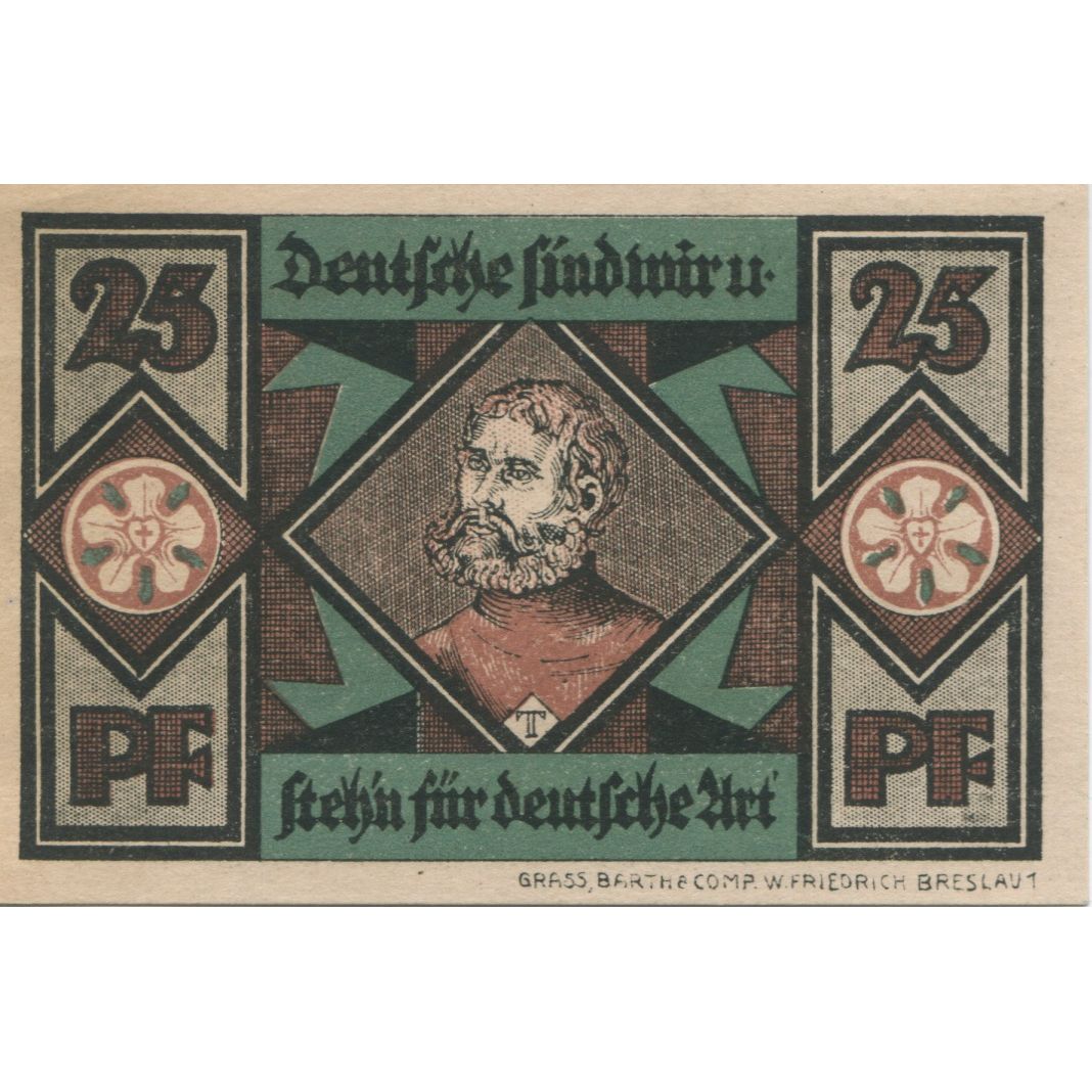 Banknote, Germany, Breslau Evangelisch Kirchlicher Arbeitsausschuß, 25 Pfennig