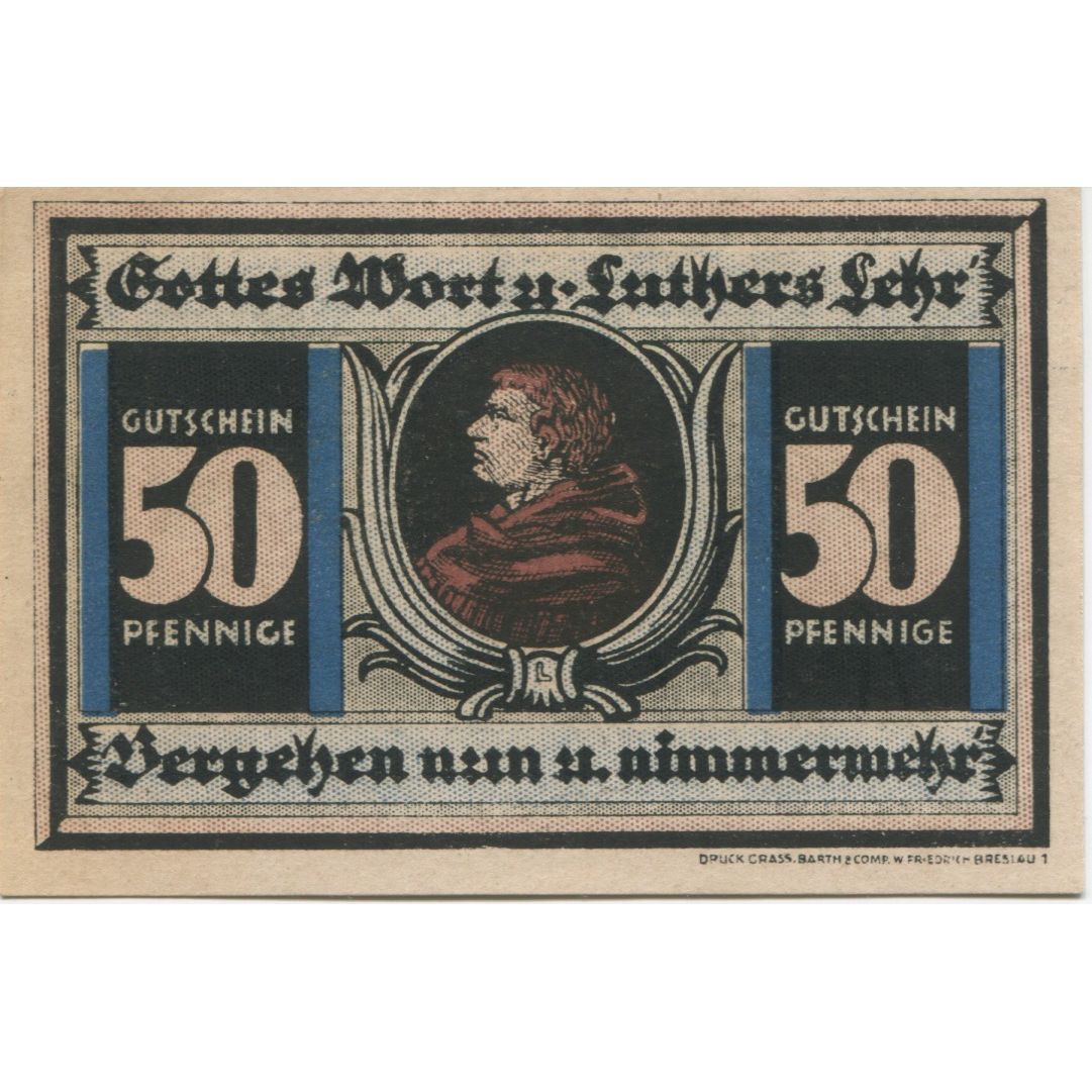 Banknote, Germany, Breslau Evangelisch Kirchlicher Arbeitsausschuß, 50 Pfennig