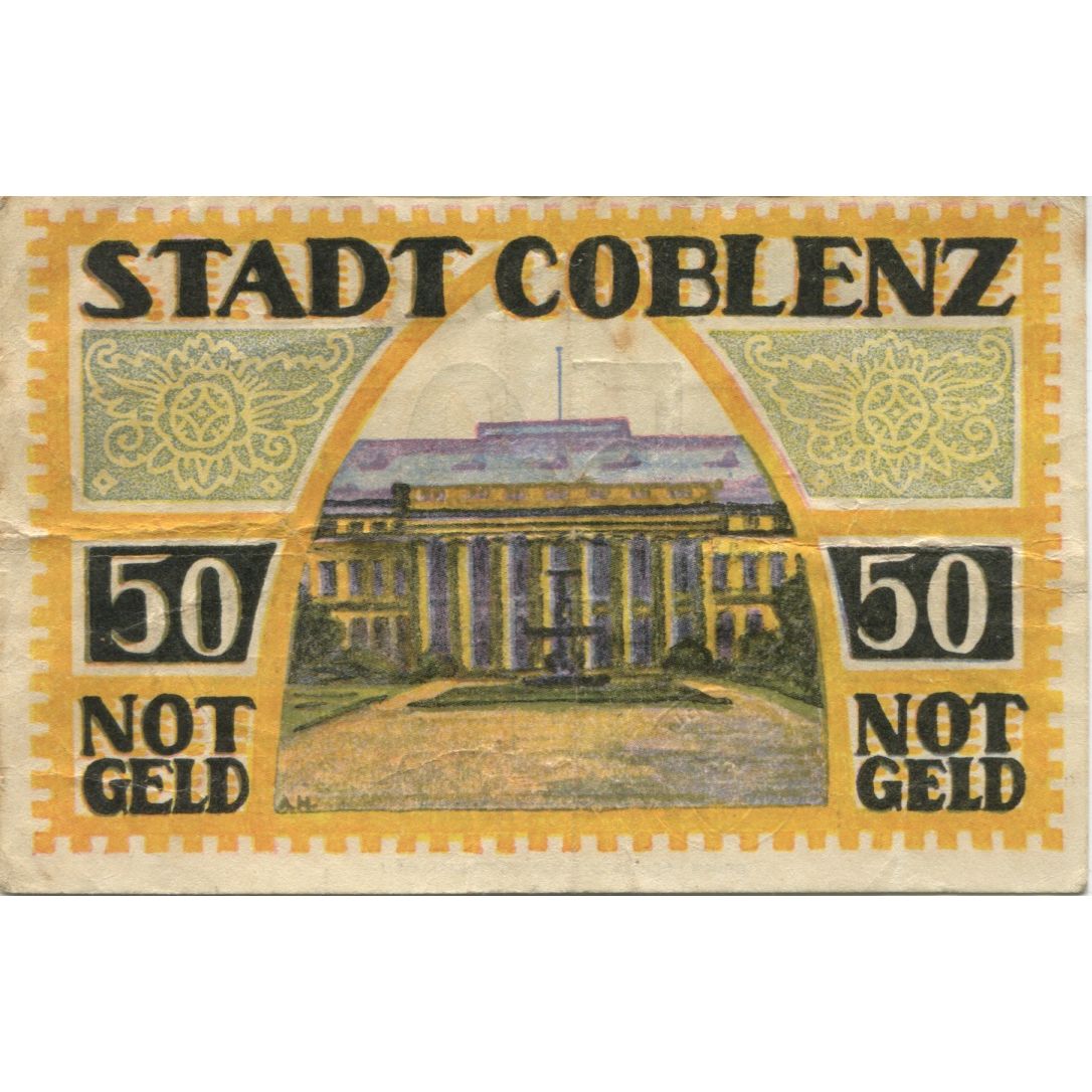 Banknote, Germany, Coblenz Stadt, 50 Pfennig, Batiment, 1921, 1921-05-01