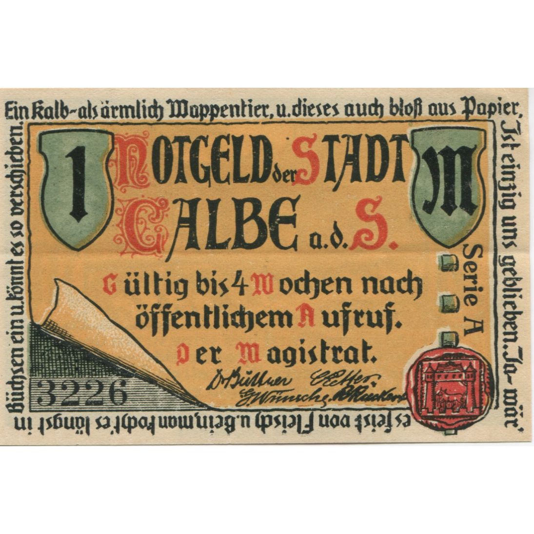 Banknote, Germany, Calbe a.d. Saale Stadt, 1 Mark, paysage, undated (1921)