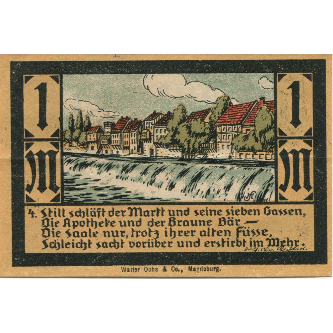Banknote, Germany, Calbe a.d. Saale Stadt, 1 Mark, paysage, undated (1921)