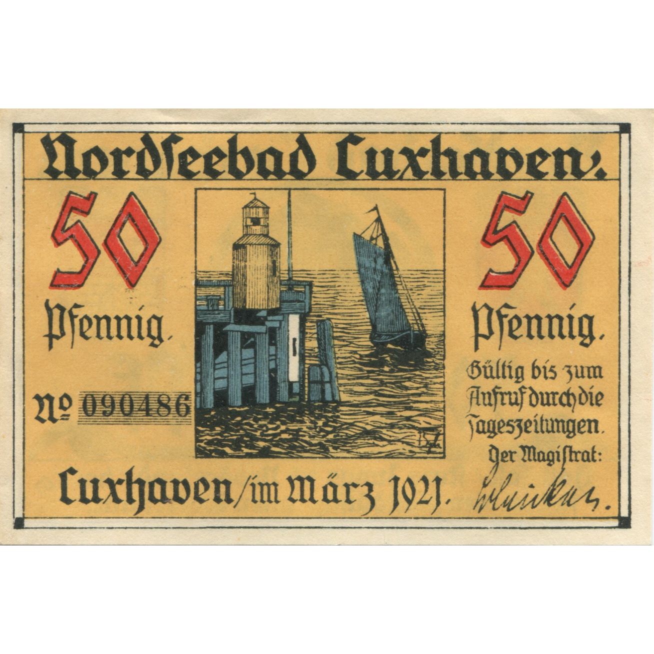 Billet, Allemagne, Cuxhaven Stadt, 50 Pfennig, personnage, 1921, SUP, Mehl:249.2