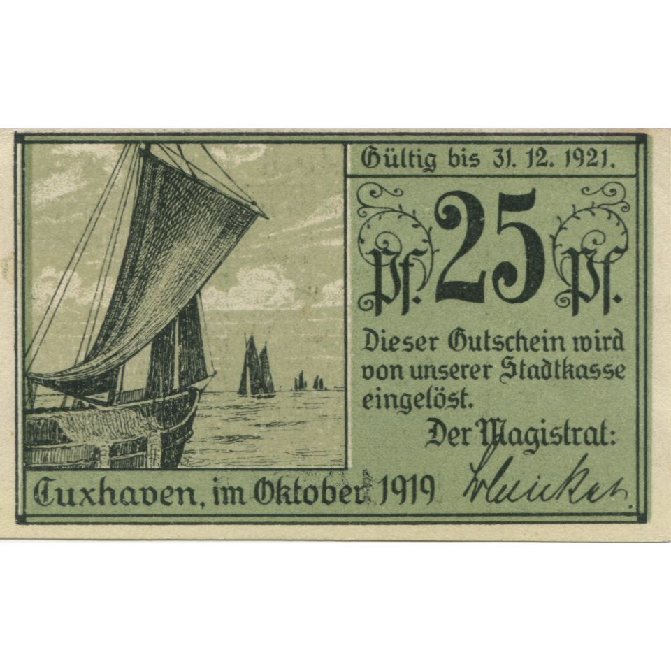 Banknote, Germany, Cuxhaven Stadt, 25 Pfennig, bateau, 1920, 1920-12-31
