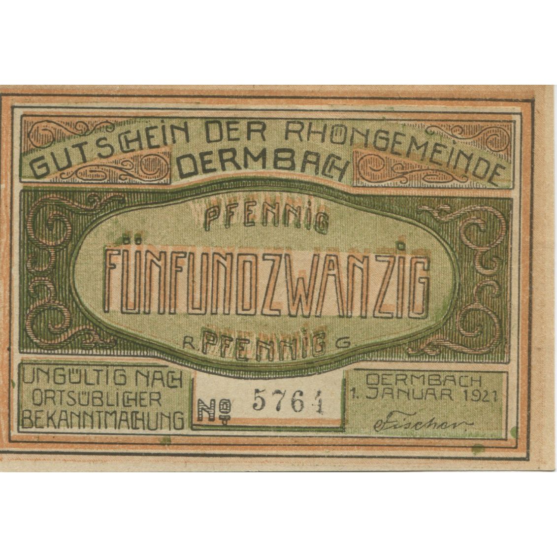 Banknote, Germany, Dermbach Gemeinde, 25 Pfennig, personnage, 1921, 1921-01-01