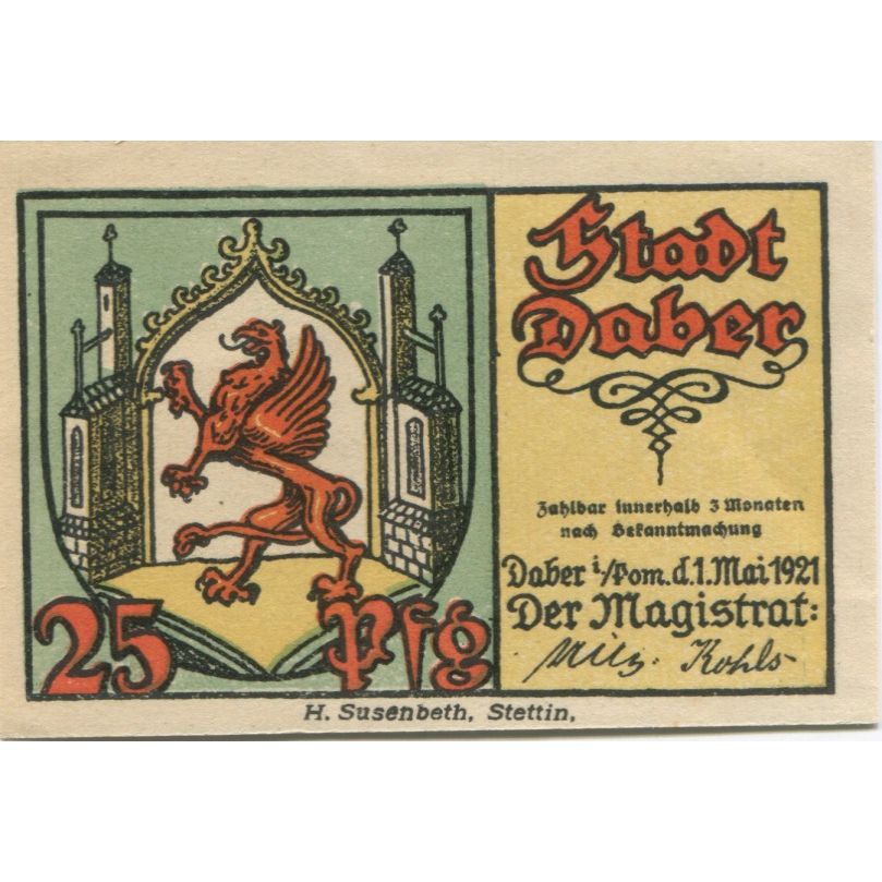 Banknote, Germany, Daber Stadt, 25 Pfennig, ruine, 1921, 1921-05-01, AU(55-58)