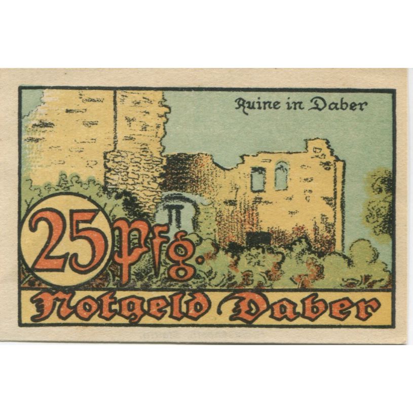 Banknote, Germany, Daber Stadt, 25 Pfennig, ruine, 1921, 1921-05-01, AU(55-58)