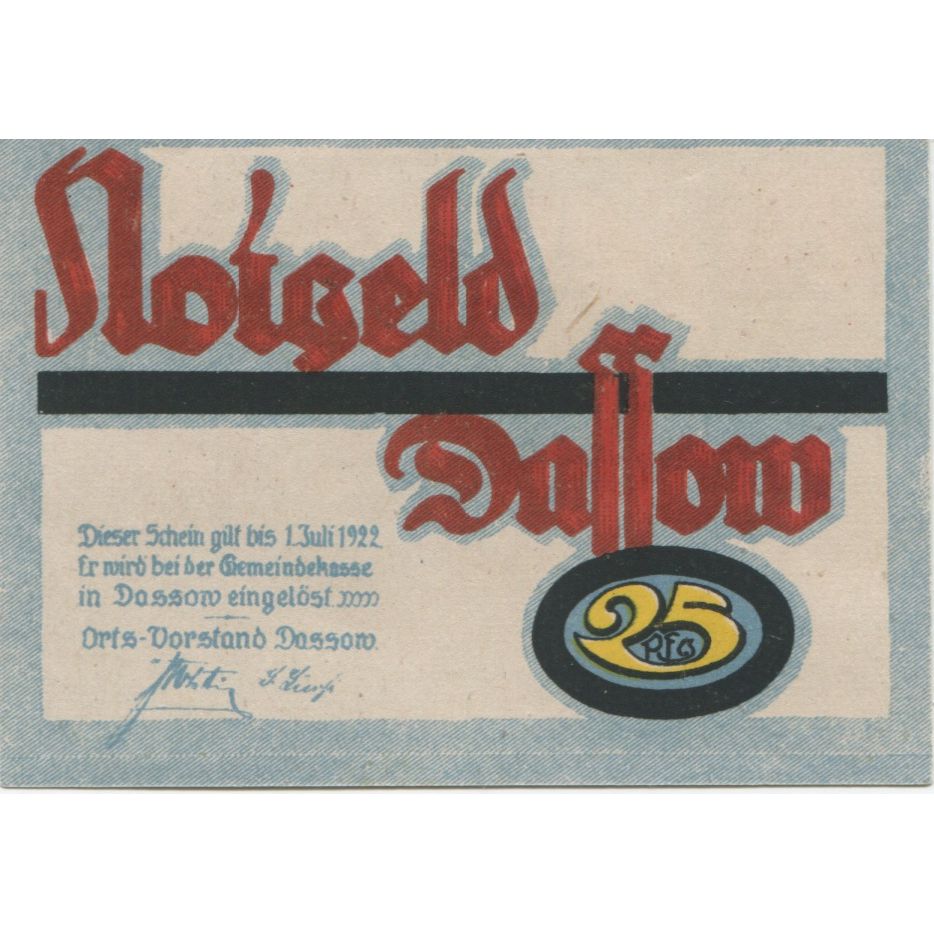 Banknote, Germany, Dassow Gemeinde, 25 Pfennig, personnage, 1922, 1922-07-01