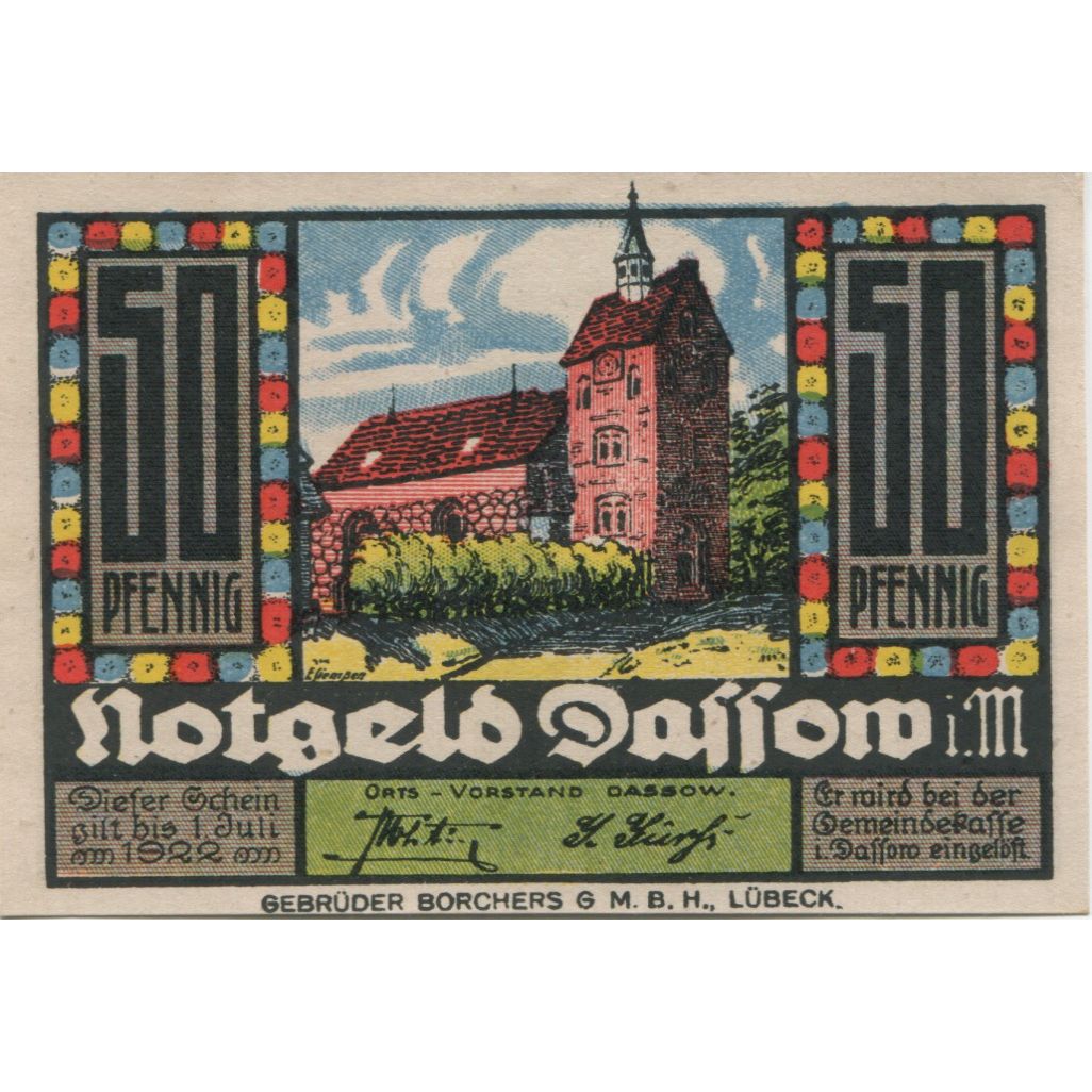 Banknote, Germany, Dassow Gemeinde, 50 Pfennig, Batiment, 1922, 1922-07-01