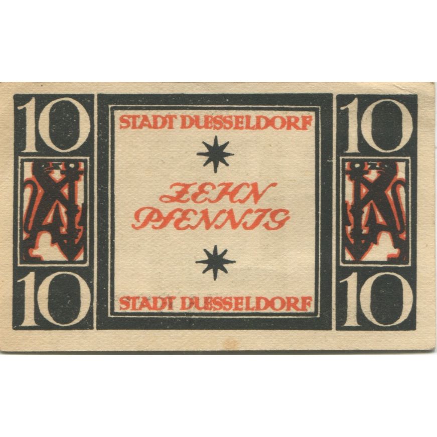 Banknote, Germany, Düsseldorf Stadt, 10 Pfennig, valeur faciale, 1921