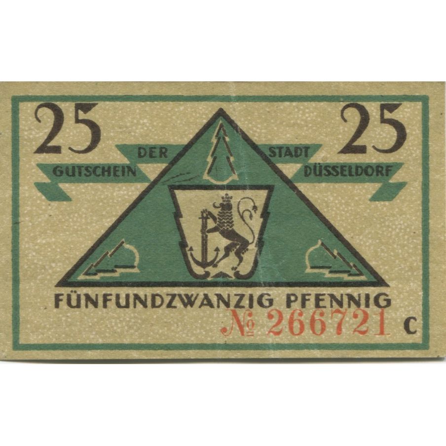 Banknote, Germany, Düsseldorf Stadt, 25 Pfennig, valeur faciale, 1921