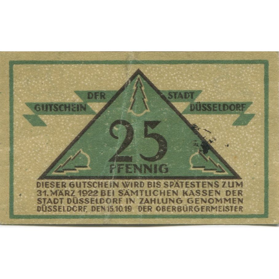Banknote, Germany, Düsseldorf Stadt, 25 Pfennig, valeur faciale, 1921
