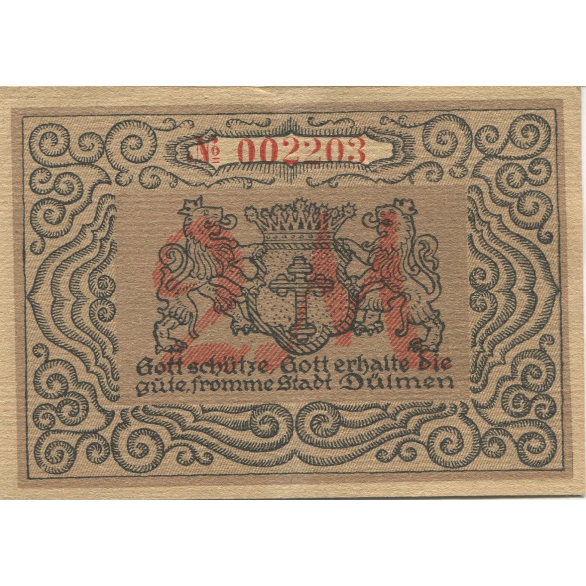 Banknote, Germany, Dülmen Stadt, 2 Mark, Texte, 1921, 1921-12-01, AU(55-58)