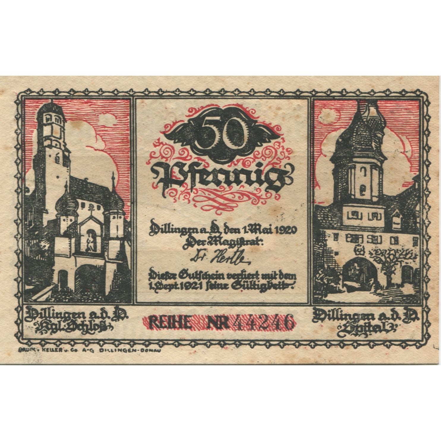 Banknote, Germany, Dillingen Stadt, 50 Pfennig, personnage, 1921, 1921-09-01
