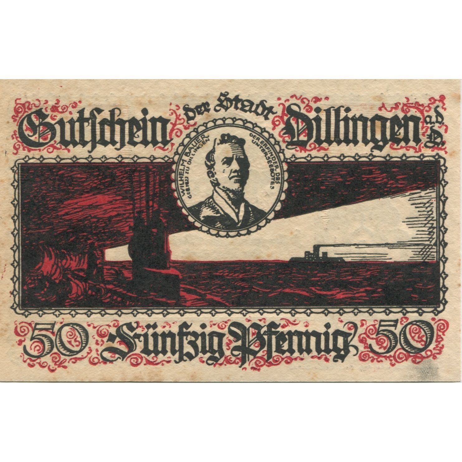 Banknote, Germany, Dillingen Stadt, 50 Pfennig, personnage, 1921, 1921-09-01