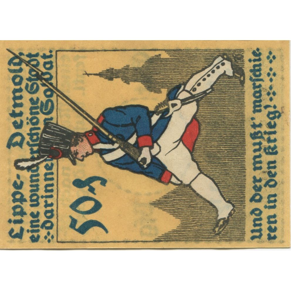 Biljet, Duitsland, Detmold Stadt, 50 Pfennig, personnage 3, 1920, SUP