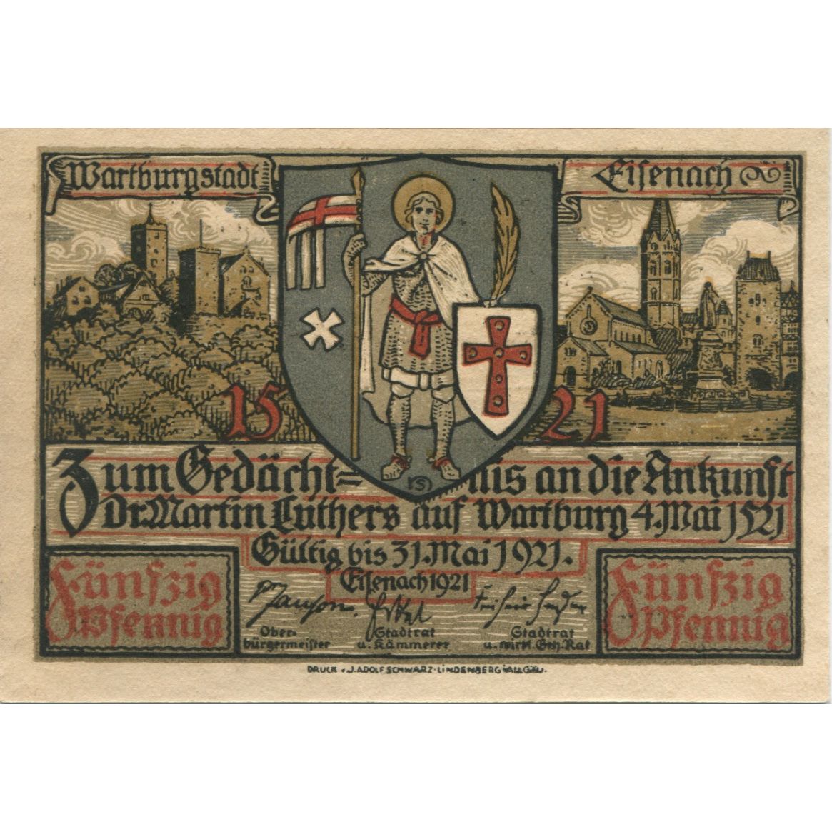 Billet, Allemagne, Eisenach Stadt, 50 Pfennig, personnage 1, 1921, 1921-05-31
