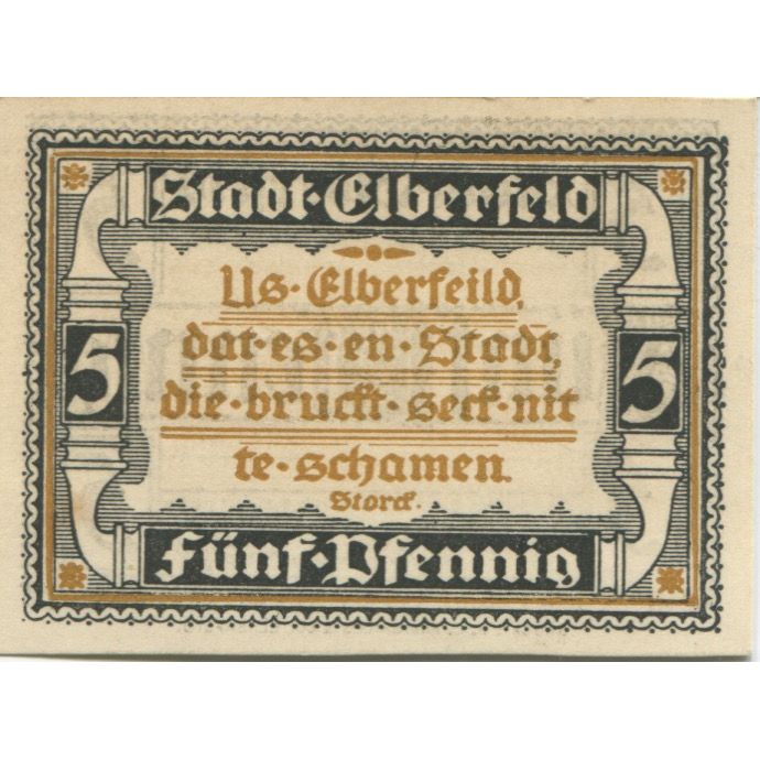 Banknote, Germany, Elberfeld Stadt, 5 Pfennig, Texte, 1920, 1920-03-10