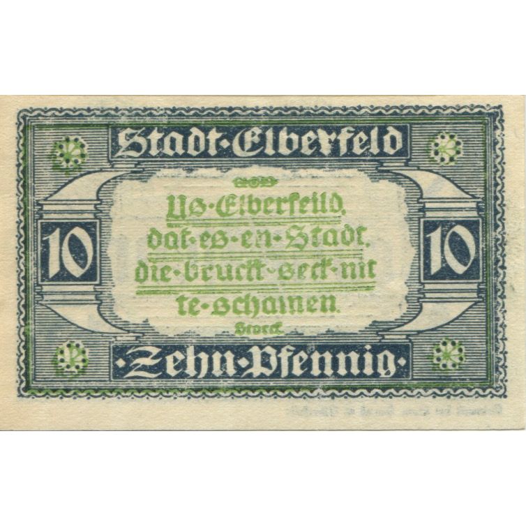 Banknote, Germany, Elberfeld Stadt, 10 Pfennig, Texte, 1920, 1920-03-10