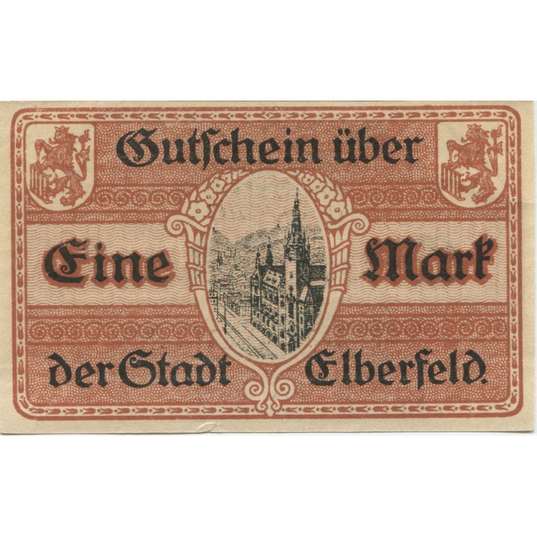 Banknote, Germany, Elberfeld Stadt, 1 Mark, Batiment, 1918, 1918-11-15
