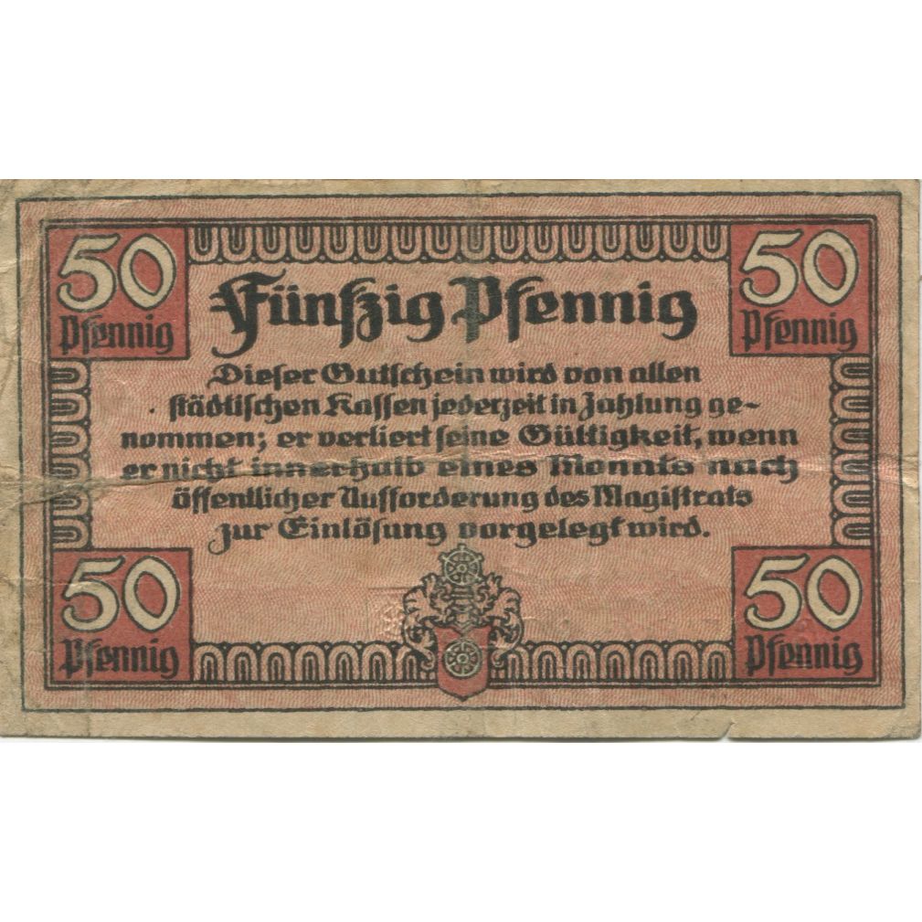 Banknote, Germany, Erfurt Stadt, 50 Pfennig, Texte, 1918, 1918-10-20, EF(40-45)