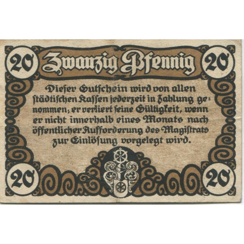 Billet, Allemagne, Erfurt Stadt, 20 Pfennig, Texte, 1920, 1920-04-09, TTB