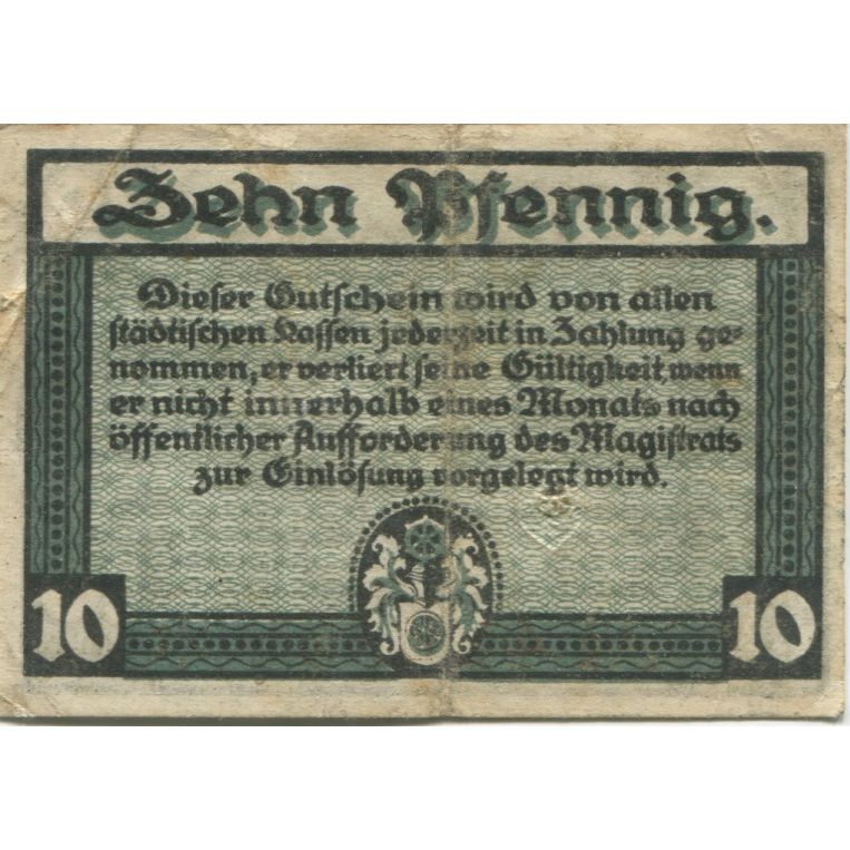 Billet, Allemagne, Erfurt Stadt, 10 Pfennig, Texte, 1920, 1920-04-09, TTB