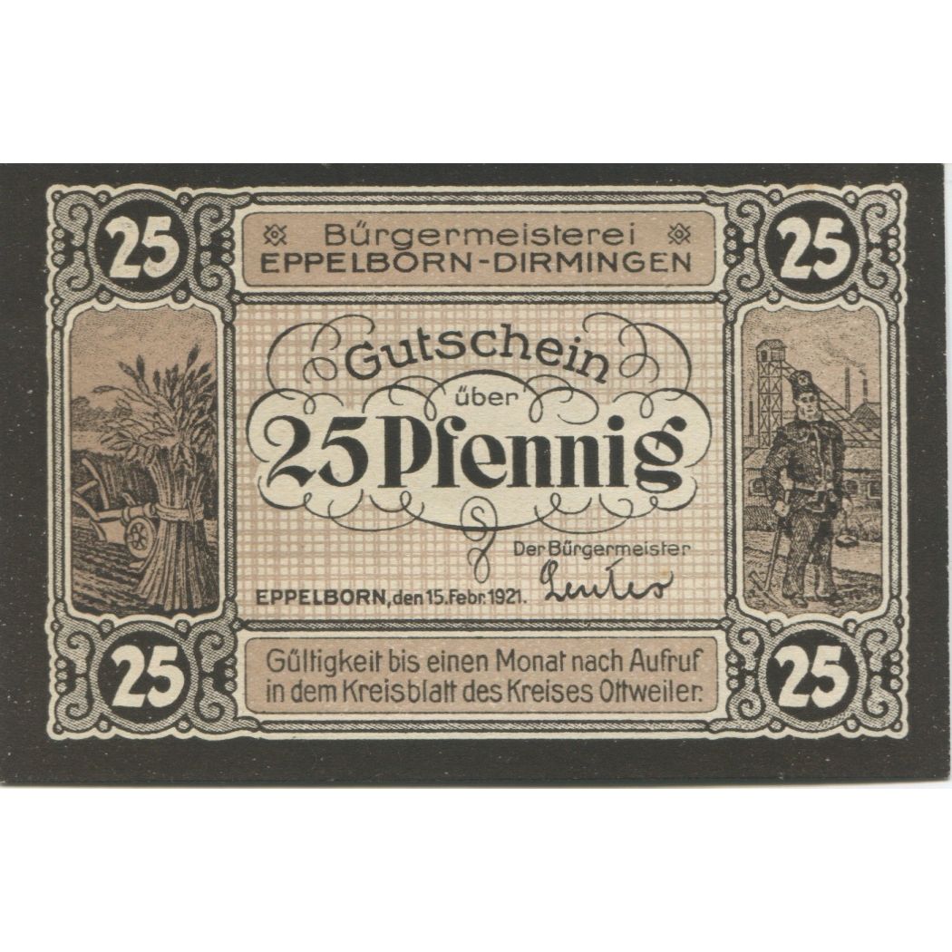 Banknote, Germany, Eppelborn Dirmingen Burgermeisterel, 25 Pfennig, personnage