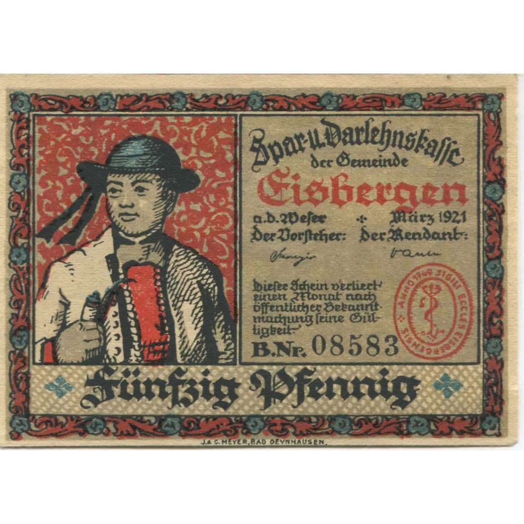 Banknote, Germany, Eisbergen a.W. Spar und Darlehenskasse der Gemeinde, 50