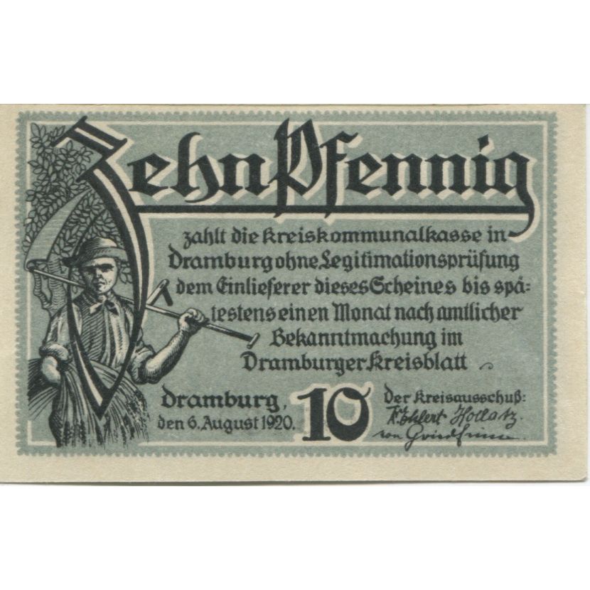 Banknote, Germany, Dramburg Kreisausschuß, 10 Pfennig, Texte, 1920, 1920-08-06