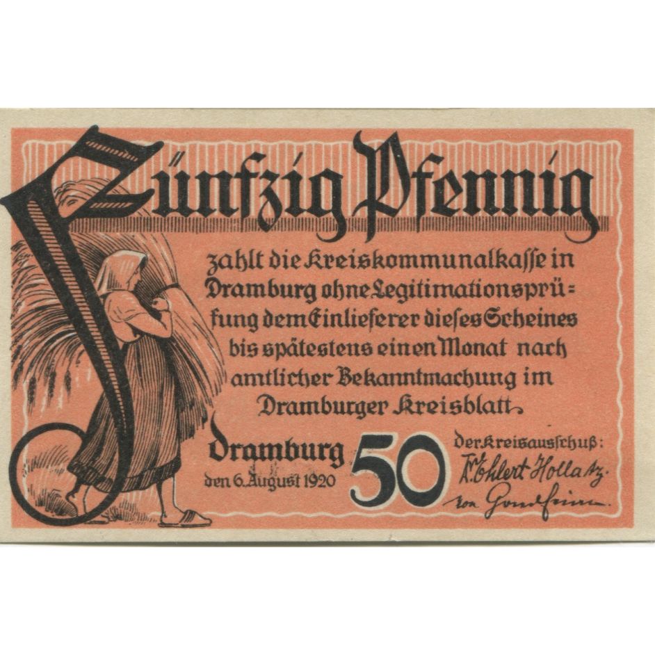 Banknote, Germany, Dramburg Kreisausschuß, 50 Pfennig, Texte, 1920, 1920-08-06