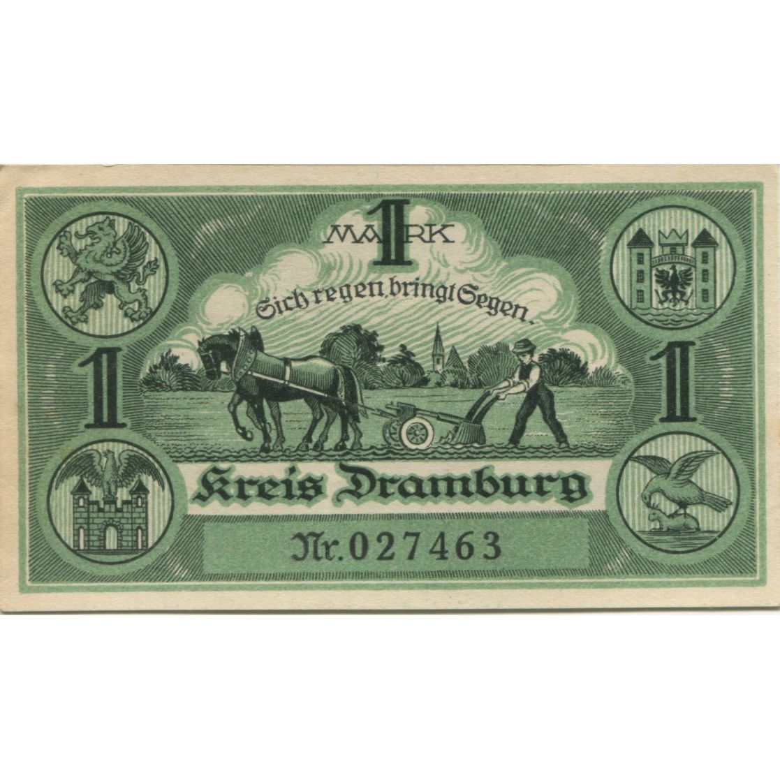 Banknote, Germany, Dramburg Kreisausschuß, 1 Mark, Texte, 1920, 1920-08-06