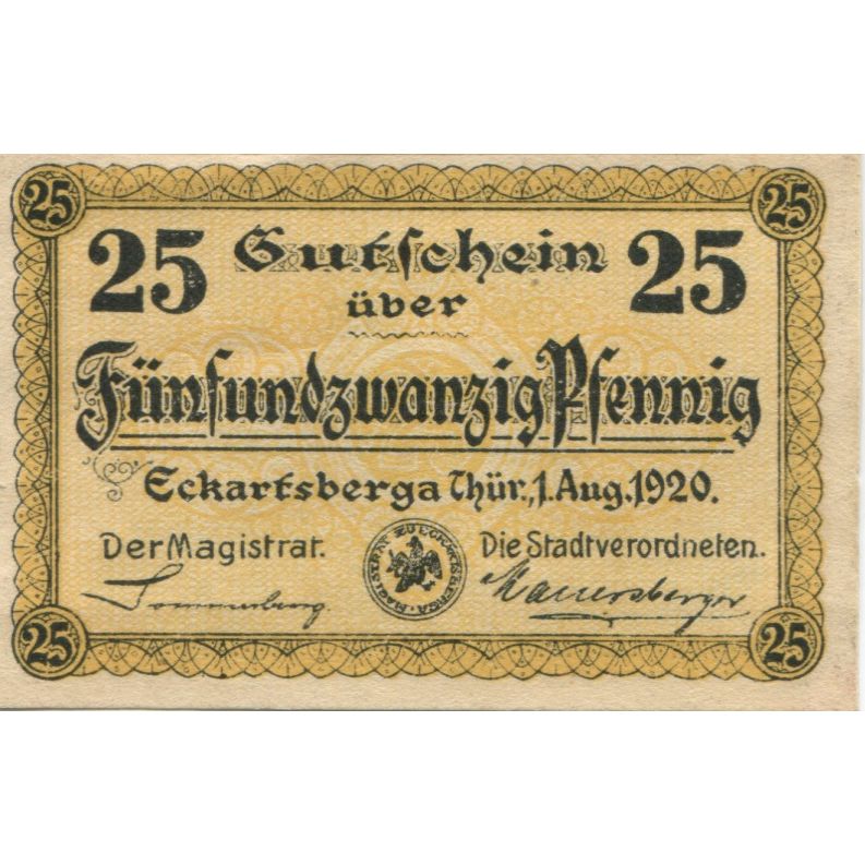 Banknote, Germany, Eckartsberga Thur. Stadt, 25 Pfennig, ruine, 1920