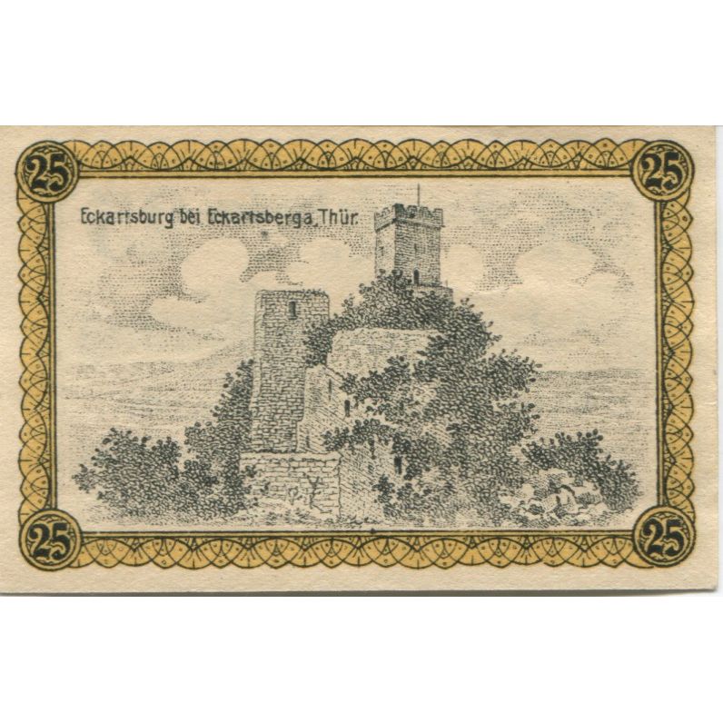 Banknote, Germany, Eckartsberga Thur. Stadt, 25 Pfennig, ruine, 1920