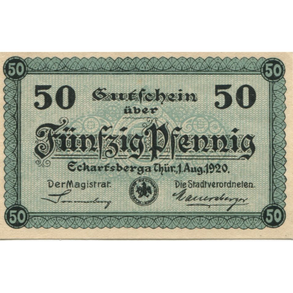 Banknote, Germany, Eckartsberga Thur. Stadt, 50 Pfennig, paysage, 1920