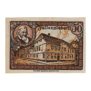 Banknote, Germany, Fallersleben Stadt, 50 Pfennig, personnage, 1921, 1921-10-01
