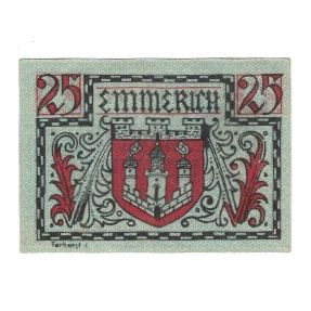 Geldschein, Deutschland, Emmerich Stadt, 25 Pfennig, Blason, 1920, 1920-12-01