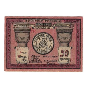 Billete, Alemania, Frose Gemeinde, 50 Pfennig, personnage, 1921, 1921-03-15