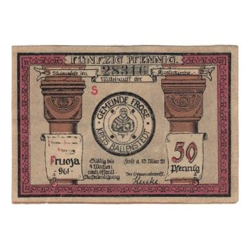 Banconote, Germania, Frose Gemeinde, 50 Pfennig, personnage 1, 1921, 1921-03-15