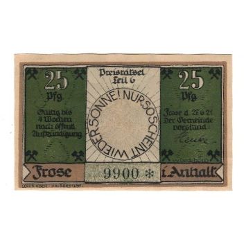 Billet, Allemagne, Frose Gemeinde, 25 Pfennig, personnage, 1921, 1921-06-27