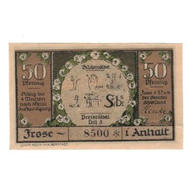 Billet, Allemagne, Frose Gemeinde, 50 Pfennig, personnage 1, 1921, 1921-06-27