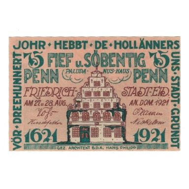 Banknote, Germany, Friedrichstadt Stadt, 75 Pfennig, Batiment, 1921, 1921-08-28