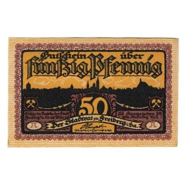 Banknote, Germany, Freiberg Stadt, 50 Pfennig, personnage, 1921, AU(55-58)